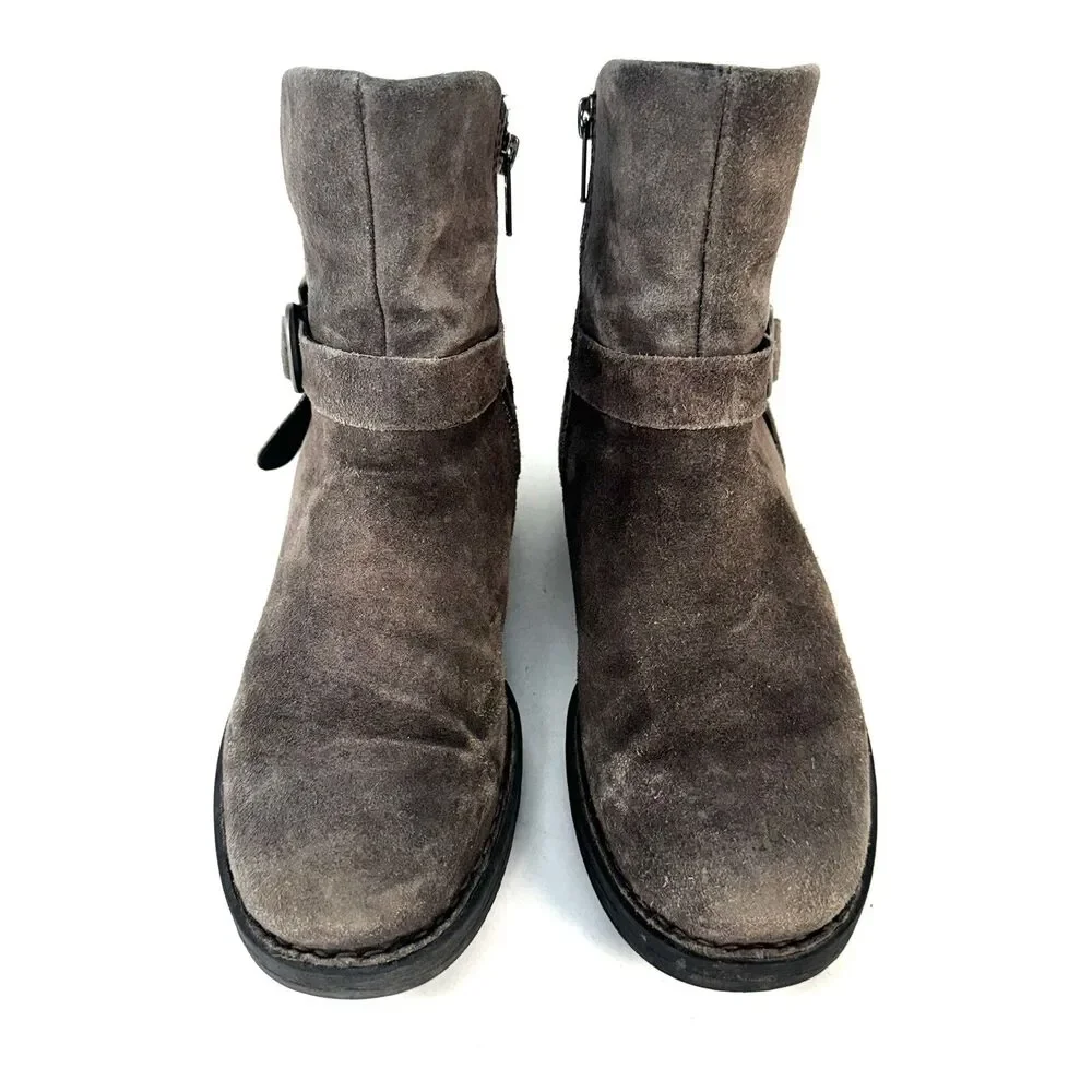 Born Womens Syd Taupe Grey Distressed 2 Suede Ankle Boots Womans Size 7 Size Zip